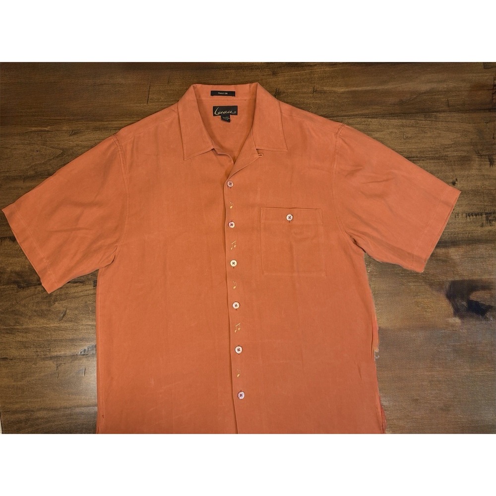 Luau, Men's 100 % Silk,‎ Button Down, Short Sleeve Shirt, "Sax on the Beach"